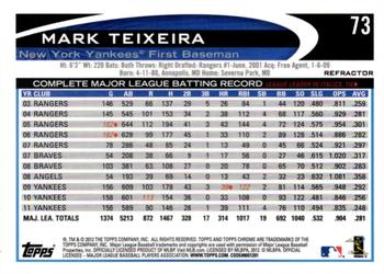 2012 Topps Chrome - Orange Refractors #73 Mark Teixeira Back