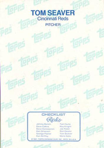 1981 Topps Home Team Photos Cincinnati Reds #NNO Tom Seaver Back