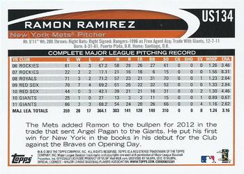 2012 Topps Update #US134 Ramon Ramirez Back