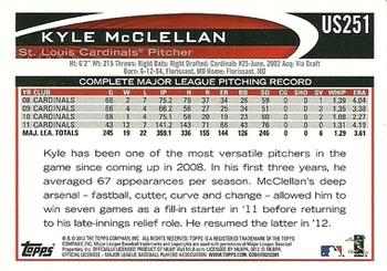 2012 Topps Update #US251 Kyle McClellan Back