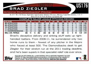 2012 Topps Update - Gold #US176 Brad Ziegler Back