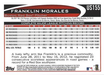 2012 Topps Update - Target Red Border #US155 Franklin Morales Back