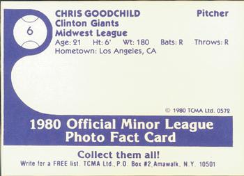 1980 TCMA Clinton Giants #6 Chris Goodchild Back