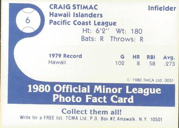 1980 TCMA Hawaii Islanders #6 Craig Stimac Back
