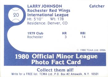 1980 TCMA Rochester Red Wings #20 Larry Johnson Back
