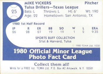 1980 TCMA Tulsa Drillers #25 Mike Vickers Back