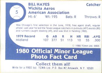 1980 TCMA Wichita Aeros #5 Bill Hayes Back