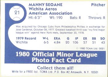 1980 TCMA Wichita Aeros #21 Manny Seoane Back