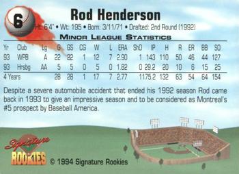 1994 Signature Rookies - Authentic Signatures #6 Rod Henderson Back