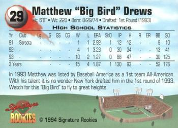 1994 Signature Rookies - Authentic Signatures #29 Matt Drews Back