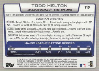 2012 Bowman Chrome #119 Todd Helton Back