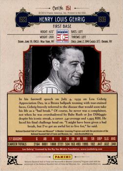 2012 Panini Cooperstown #151 Lou Gehrig Back