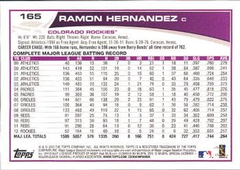 2013 Topps #165 Ramon Hernandez Back