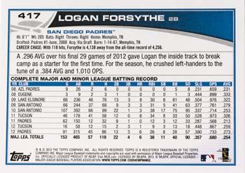 2013 Topps #417 Logan Forsythe Back