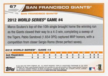 2013 Topps #67 San Francisco Giants Back