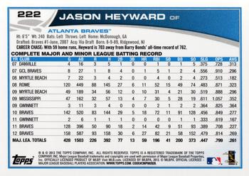 2013 Topps #222 Jason Heyward Back