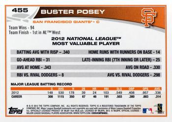 2013 Topps #455 Buster Posey Back