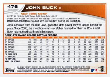 2013 Topps #476 John Buck Back