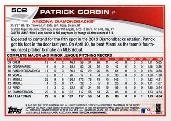 2013 Topps #502 Patrick Corbin Back
