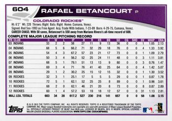 2013 Topps #604 Rafael Betancourt Back