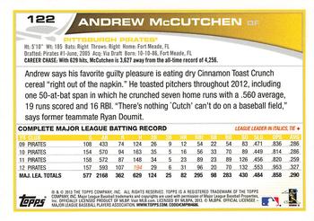 2013 Topps #122 Andrew McCutchen Back