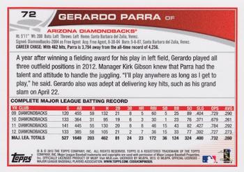 2013 Topps #72 Gerardo Parra Back