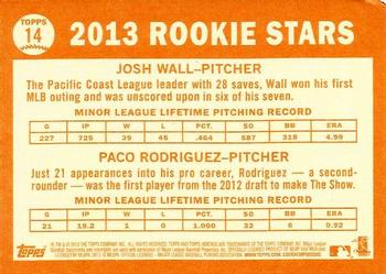 2013 Topps Heritage #14 Dodgers Rookie Stars (Josh Wall / Paco Rodriguez) Back