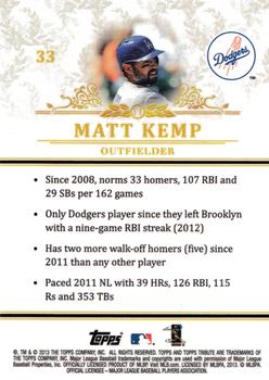 2013 Topps Tribute #33 Matt Kemp Back