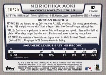 2012 Bowman Chrome - Blue Refractors #52 Norichika Aoki Back