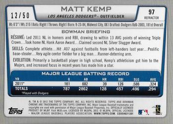 2012 Bowman Chrome - Gold Refractors #97 Matt Kemp Back