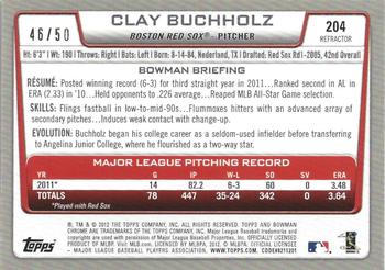 2012 Bowman Chrome - Gold Refractors #204 Clay Buchholz Back