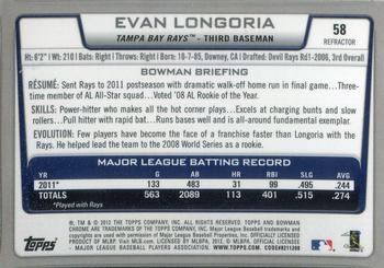 2012 Bowman Chrome - X-Fractors #58 Evan Longoria Back