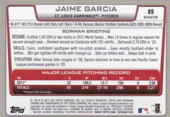 2012 Bowman Chrome - X-Fractors #89 Jaime Garcia Back