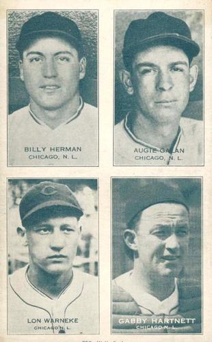 1936 Exhibits Four-in-One (W463-6) #NNO Billy Herman / Augie Galan / Lon Warneke / Gabby Hartnett Front