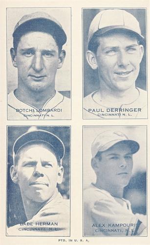 1936 Exhibits Four-in-One (W463-6) #NNO Botchie Lombardi / Paul Derringer / Babe Herman / Alex Kampouris Front