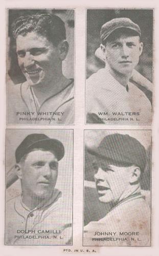 1937 Exhibits Four-in-One W463-7 #NNO Pinky Whitney / Wm. Walters / Dolph Camilli / Johnny Moore Front