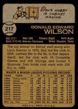 1973 Topps #217 Don Wilson Back