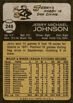 1973 Topps #248 Jerry Johnson Back