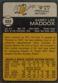 1973 Topps #322 Garry Maddox Back