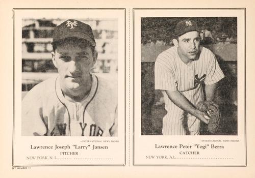 1946-49 Sports Exchange (W603) #11-5 Larry Jansen / Yogi Berra Front