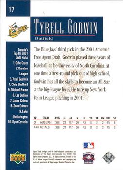 2001 Upper Deck Minors Centennial #17 Tyrell Godwin Back