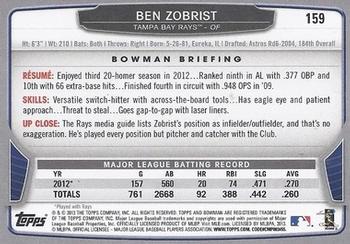 2013 Bowman #159 Ben Zobrist Back