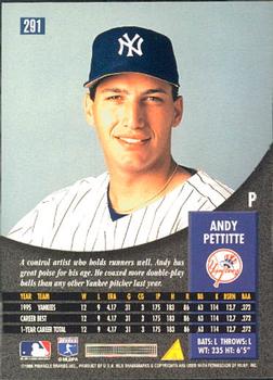 1996 Pinnacle #291 Andy Pettitte Back