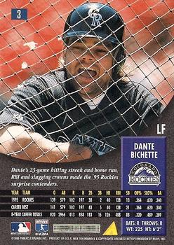 1996 Pinnacle #3 Dante Bichette Back