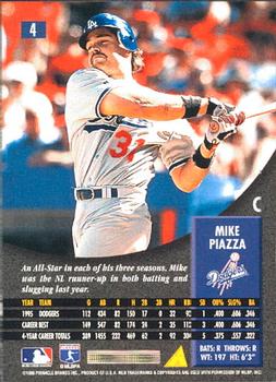 1996 Pinnacle #4 Mike Piazza Back