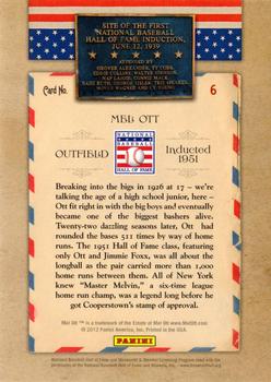 2012 Panini Cooperstown - HOF Classes Induction Year #6 Mel Ott Back