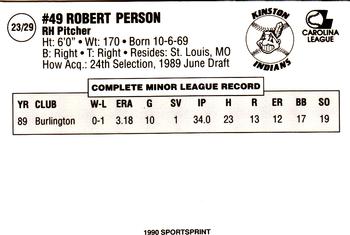 1990 Kinston Indians #23 Robert Person Back