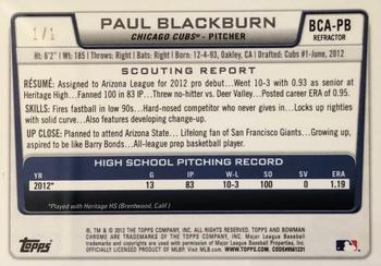 2012 Bowman Draft Picks & Prospects - Chrome Draft Pick Autographs Superfractors #BCA-PB Paul Blackburn Back