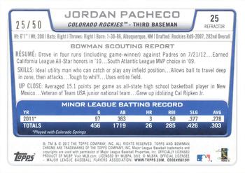 2012 Bowman Draft Picks & Prospects - Chrome Gold Refractors #25 Jordan Pacheco Back