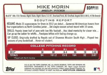 2012 Bowman Draft Picks & Prospects - Draft Picks #BDPP111 Mike Morin Back